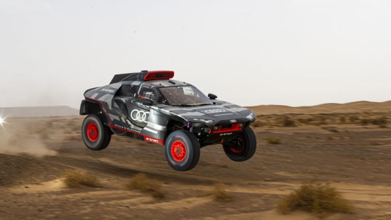 Audi tests its plug-in hybrid Dakar rally car in the scorching Moroccan heat