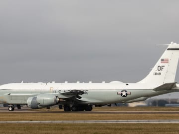 RC-135 Now Flying With Donor KC-135 Engine Cover After Frightening Crosswind Landing Mishap