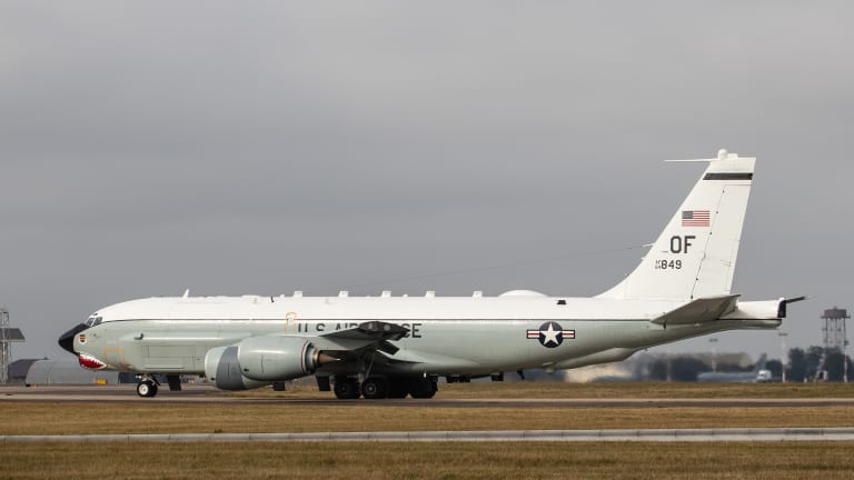 RC-135 Now Flying With Donor KC-135 Engine Cover After Frightening Crosswind Landing Mishap
