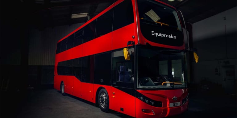 Equipmake and Beulas unveil electric double decker bus with 543 kWh battery, 250 mile range