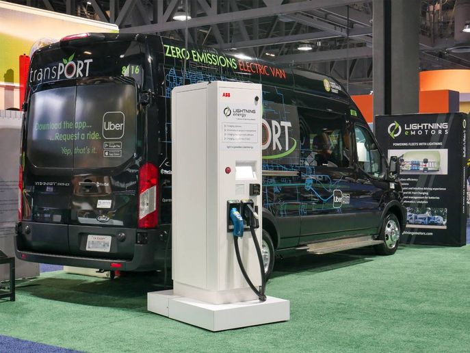 The fully interoperable DC fast chargers, designed and built by ABB, are equipped with around-the-clock connectivity to enable comprehensive remote services and compatibility with every individual fleet charging system. - Photo: Lightning eMotors